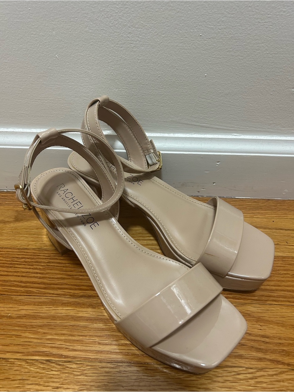 Rachel Zoe Beige Patent Block Heel Sandals